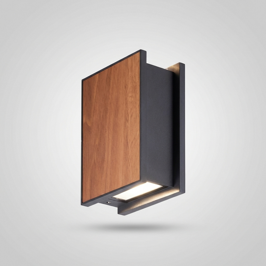 Timber Slat Wall Light – IP54 Outdoor Up/Down Wall Light, CREE LED 2x7W, Gray/Wood Grain