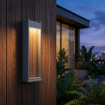 Timber Column Wall Light – IP54 Outdoor Wall Light, Aluminium & Solid Wood, Gray/Wood Grain — view 4