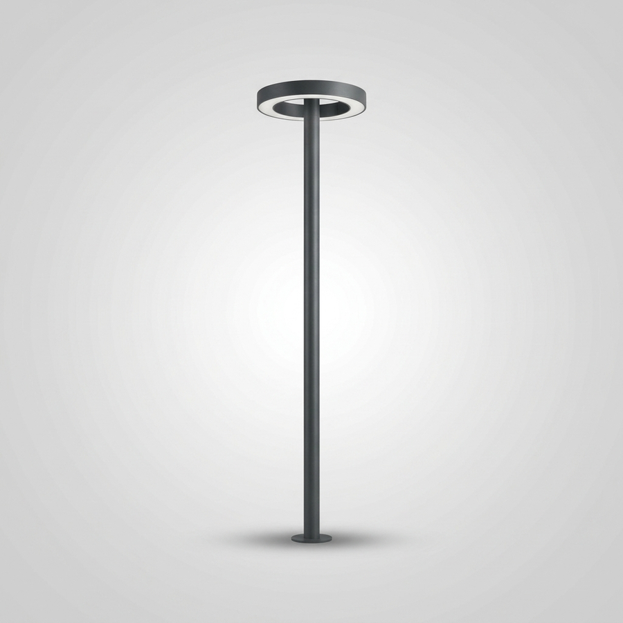 Ring Top Post Light — Outdoor Garden Column IP54, Ø300 × H2200mm, Dark Gray Aluminium