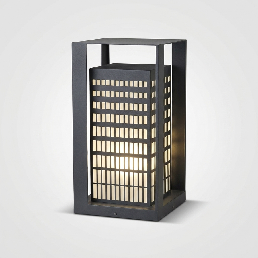Louvre Slat Lantern – IP54 Outdoor Table/Floor Lantern, Dark Gray