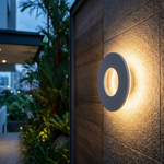 Halo Ring Wall Light — Outdoor Facade IP54, Ø240 × H82mm, Gray Aluminium — view 4