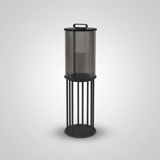 Slatted Carry Lantern – Portable IP54 Outdoor Floor Lamp, Stainless Steel & Glass, Dark Gray