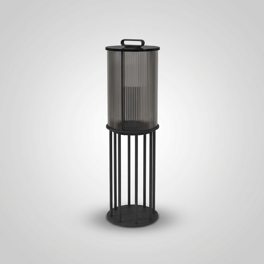 Slatted Carry Lantern – Portable IP54 Outdoor Floor Lamp, Stainless Steel & Glass, Dark Gray